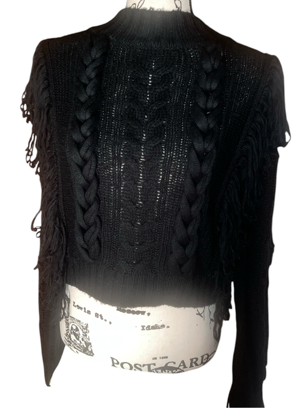 525 AMerica Black Cable-Knit Fringe Women's Sweater